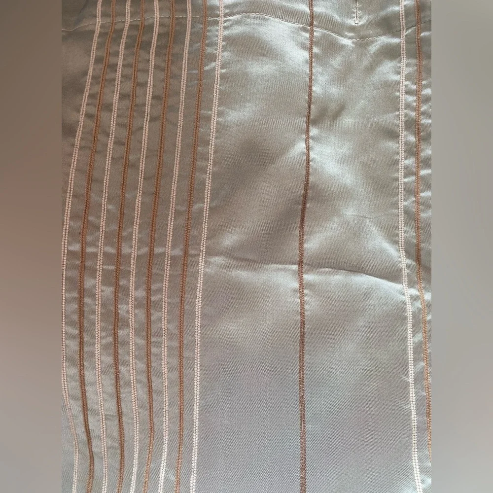 Fabric shower curtain - Sea glass blue with brown and white stitched stripes